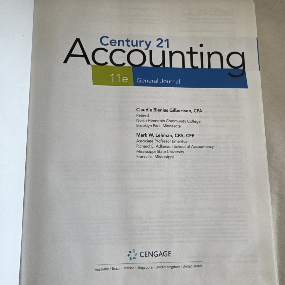 Century 21 Accounting General Journal 11th Ed Hardcover Gilbertson Lehman Text